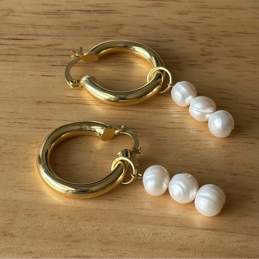 2 way Gold Hoop Earrings with Pearls